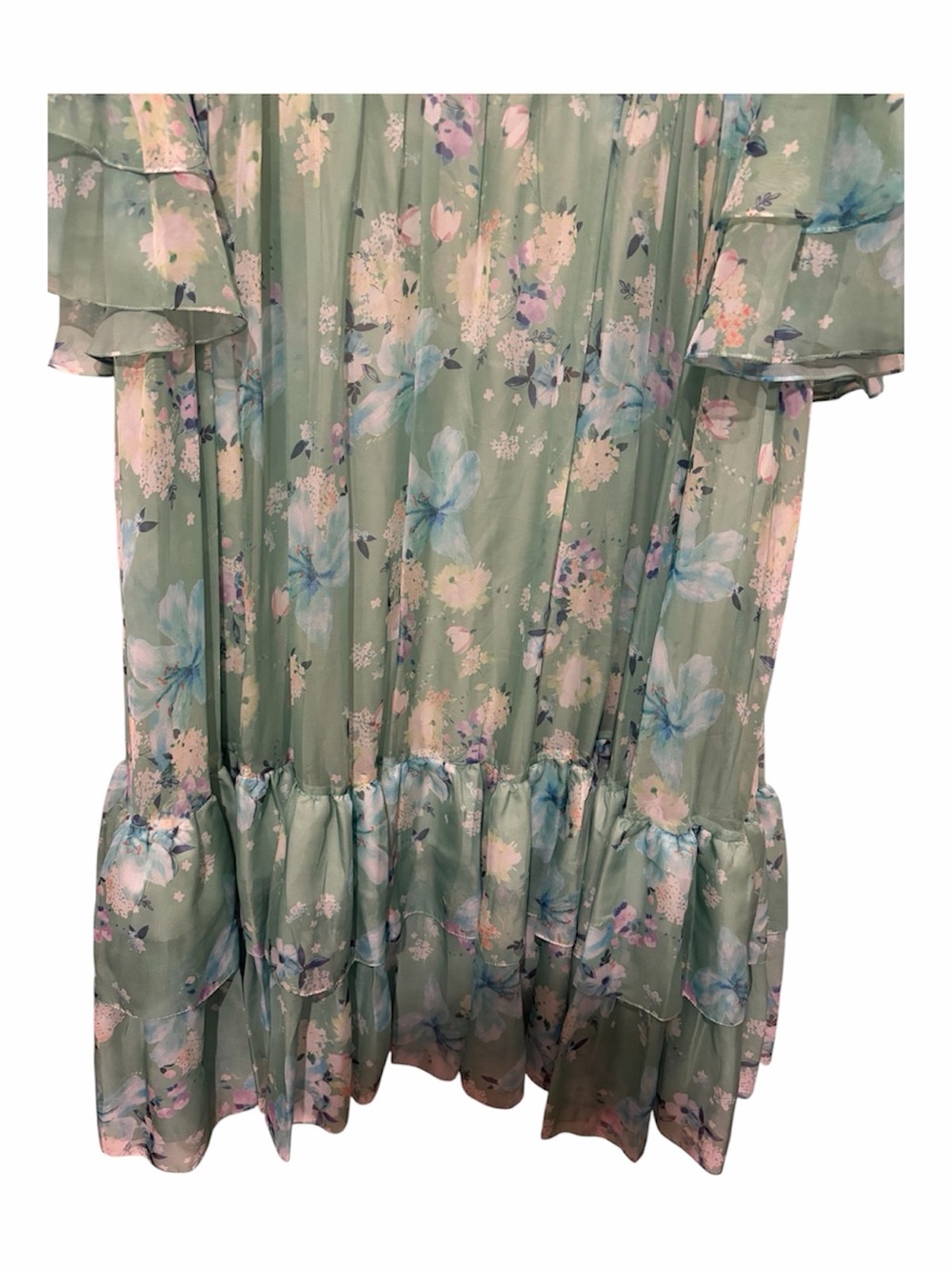 Mac Duggal Floral Tiered Maxi Dress Green Size 22 Chiffon Ruffles A Line 68257 - Picture 5 of 9